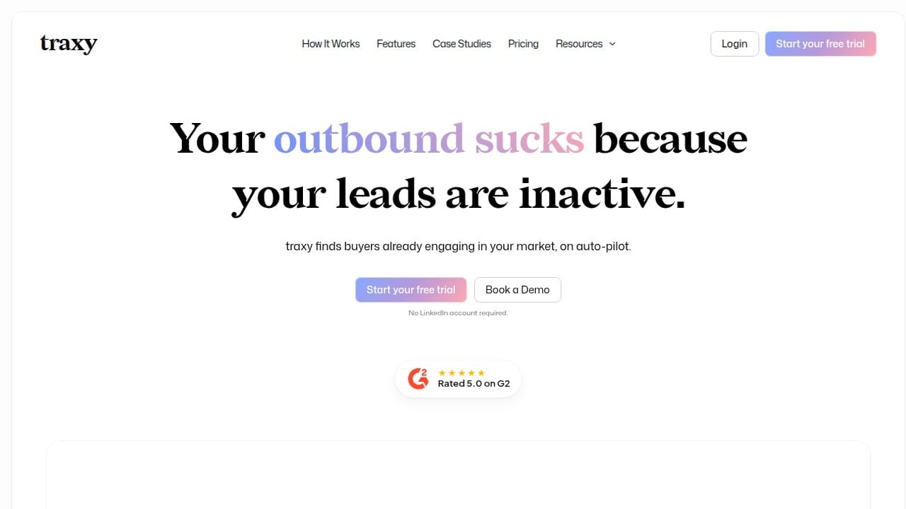 Official Traxy header with wordmark and buyer-intent positioning