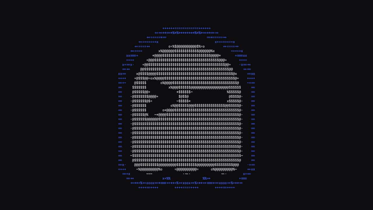 Official Ghostty social artwork showing the Ghostty ghost rendered as blue, gray, and white ASCII characters on a black background.